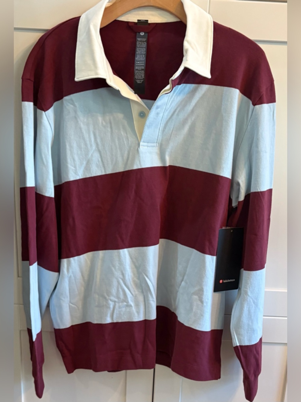 LULULEMON MEDIUM LONG SLEEVE COTTON RUGBY SHIRT STRIPED NEW NWT ( COLOR: WBBF )